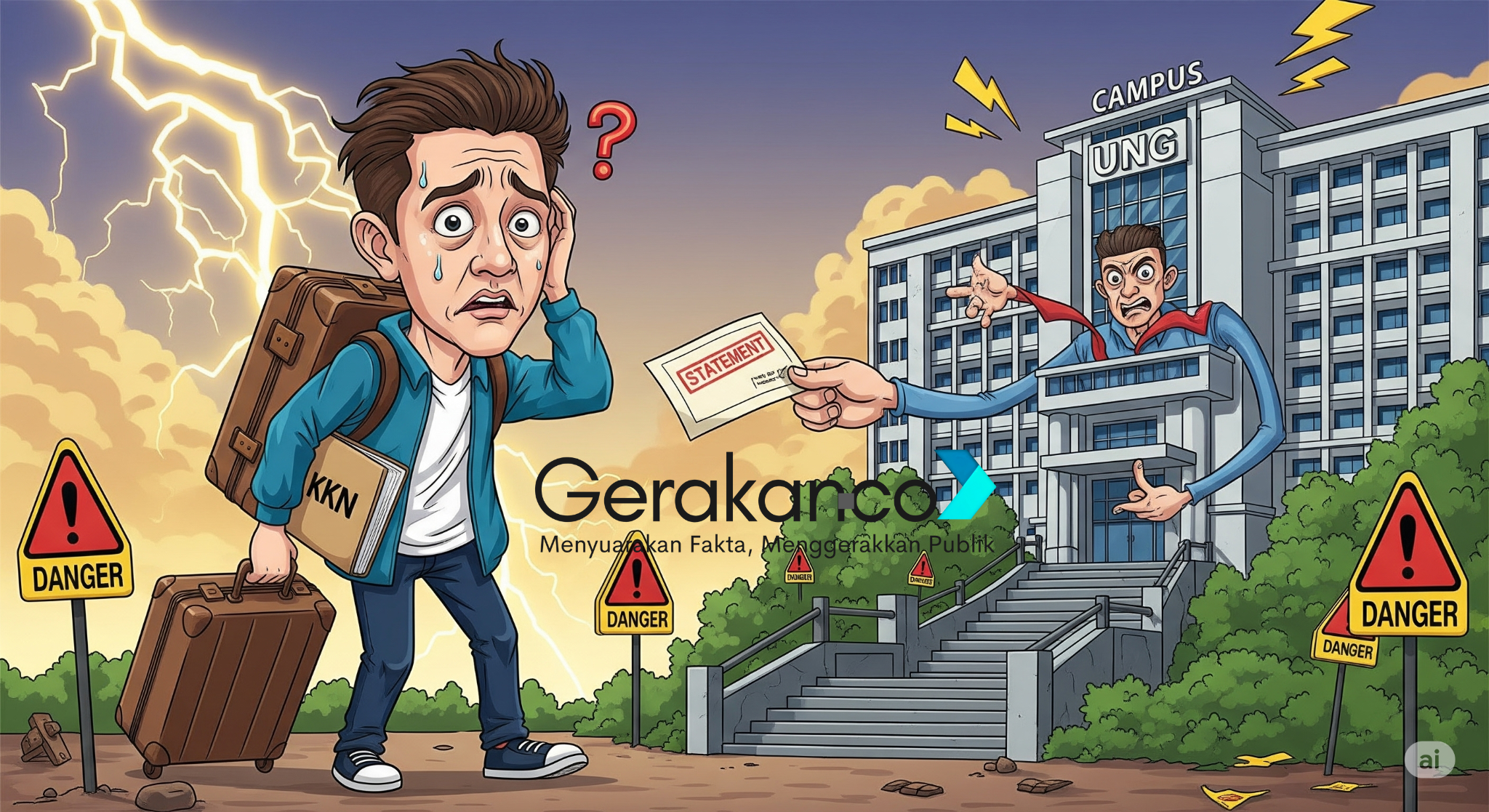 UNG Diduga Cuci Tangan, Mahasiswa Diminta Tanggung Risiko KKN Sendiri. Ilustrasi: Gerakan.co